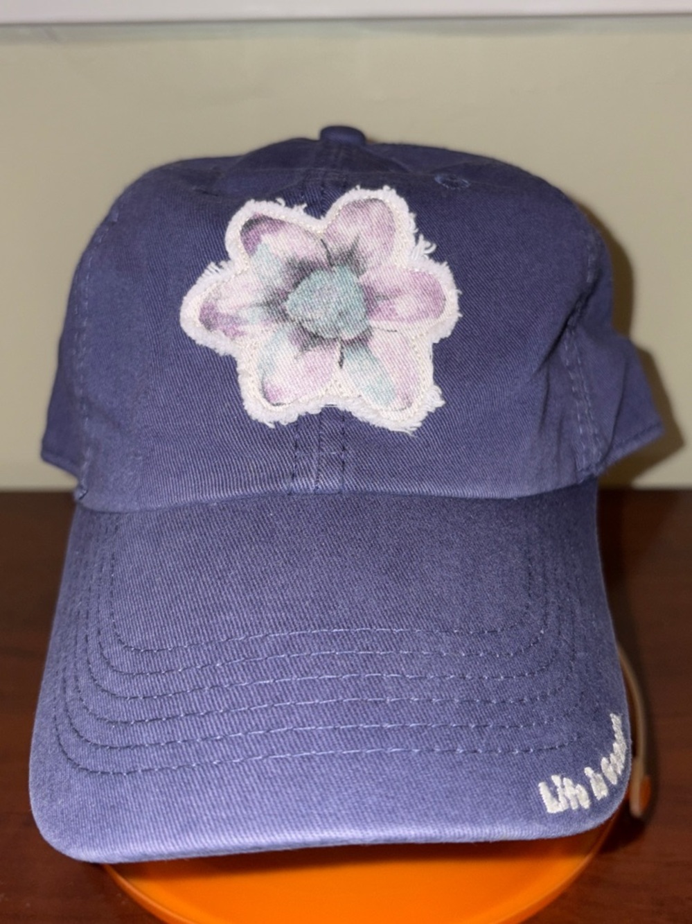 Life Is Good Navy Baseball Cap with Pink & Light Blue Floral Patch